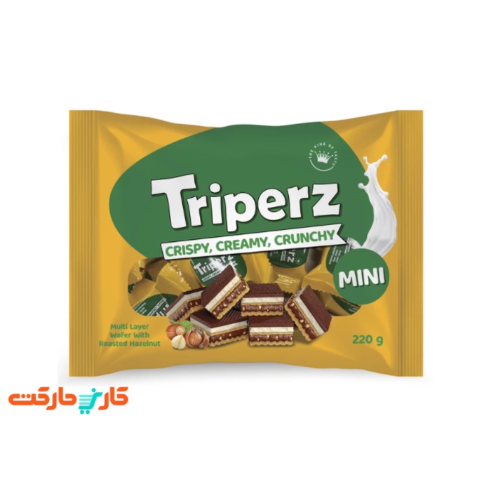 ویفر روکش کاکائویی با کرم شیری و تکه فندق تریپرز (Tripers) 220 گرم ویفر روکش کاکائویی با کرم شیری و تکه فندق تریپرز (Tripers) 220 گرم