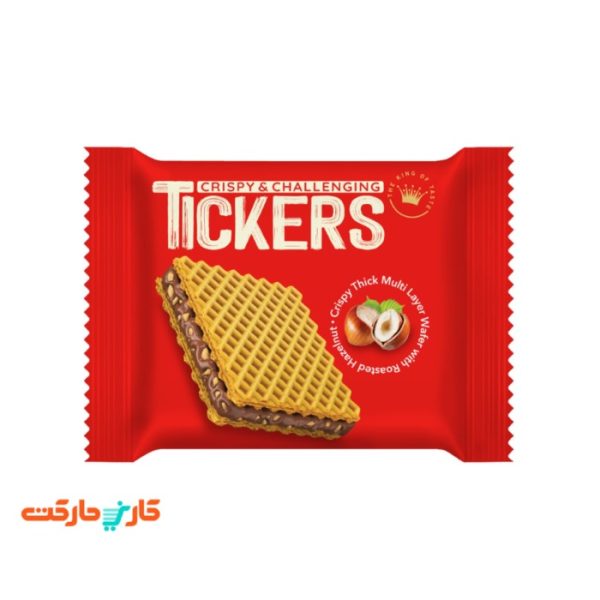 ویفر کاکائویی فندقی با تکه های فندق تیکرز (Tickers) 22 گرم
