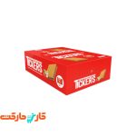 عکس ویفر کاکائویی فندقی با تکه های فندق تیکرز (Tickers) بسته 32 عددی